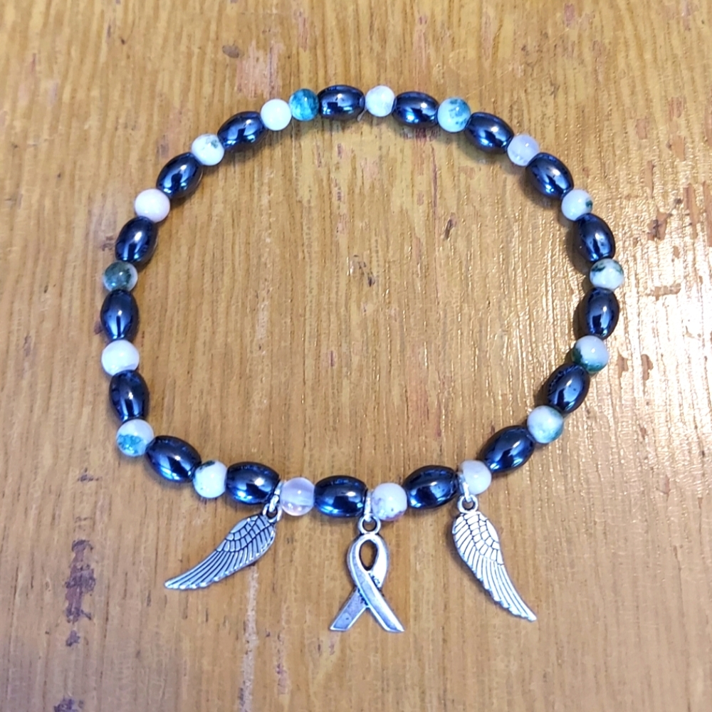 Lung Cancer Angel Hematite Bracelet